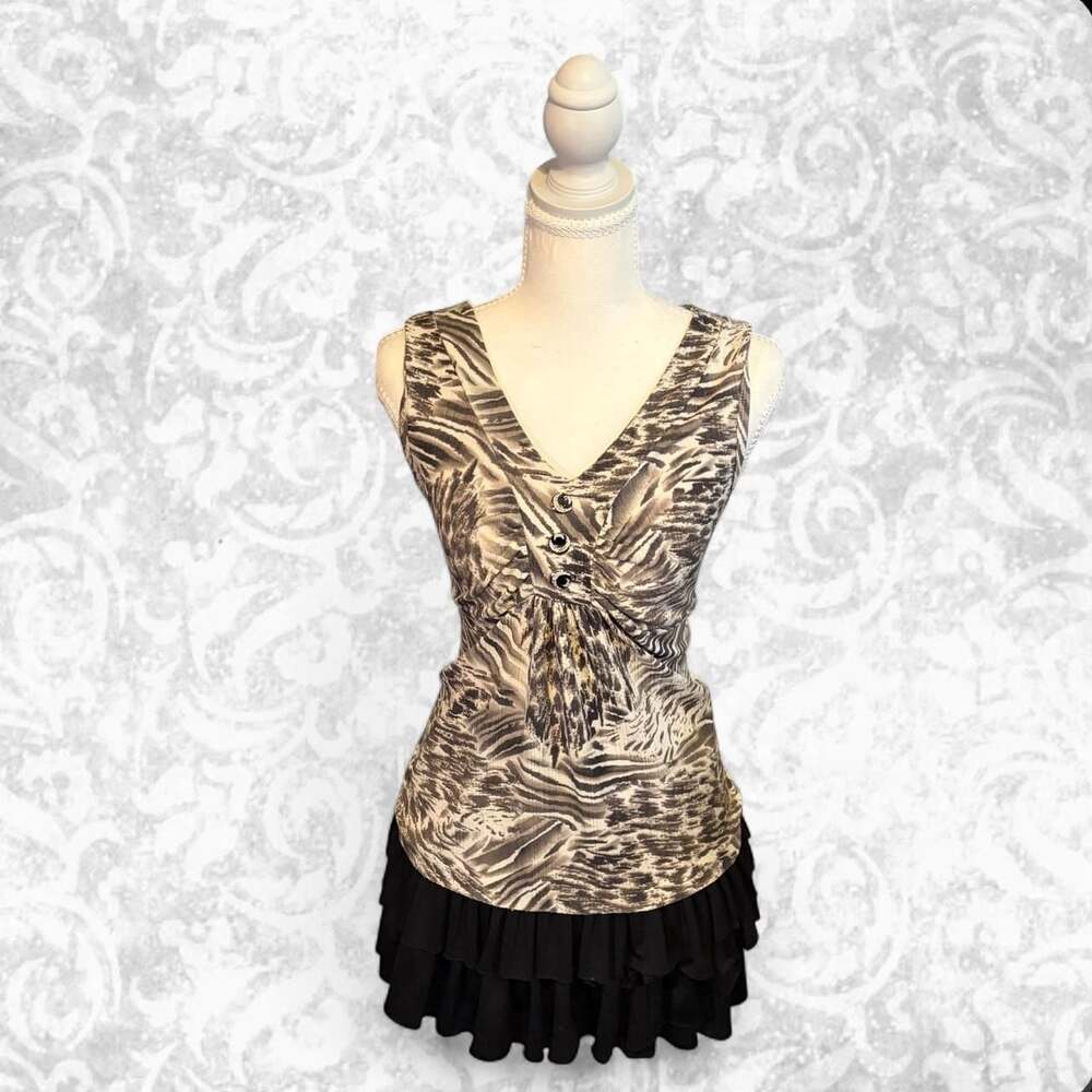 2000s Vintage Abstract Animal Print Babydoll Tank Top